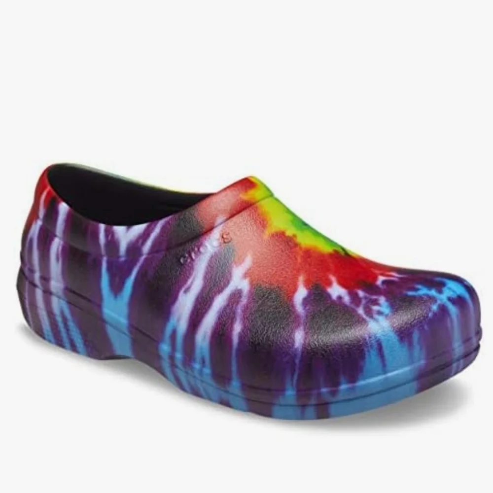 Crocs At Work On The Clock Graphic Work Slip On Shoes Tye Dye